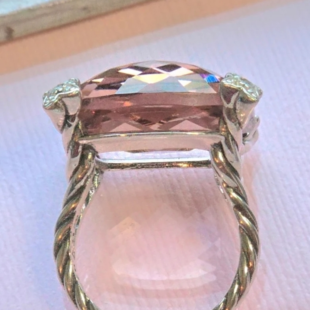 David Yurman Rose-Pink Cushion Cut Gemstone Ring with Pavé Prongs - Picture 6 of 6